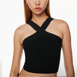 Aritzia Babaton Sculpt Knit Criss Cross Crop Tank Top Black Size S